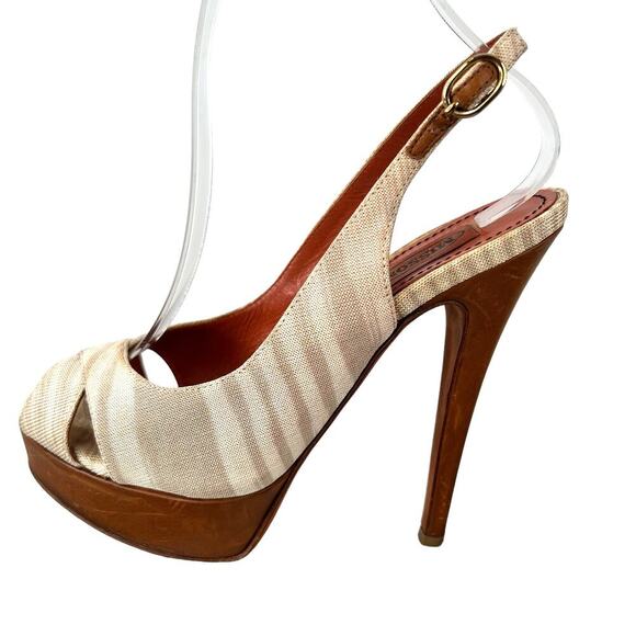 MISSONI Signature Leather Slingback 5" Platform Heel in Beige & Cream Size 7 - Picture 3 of 16